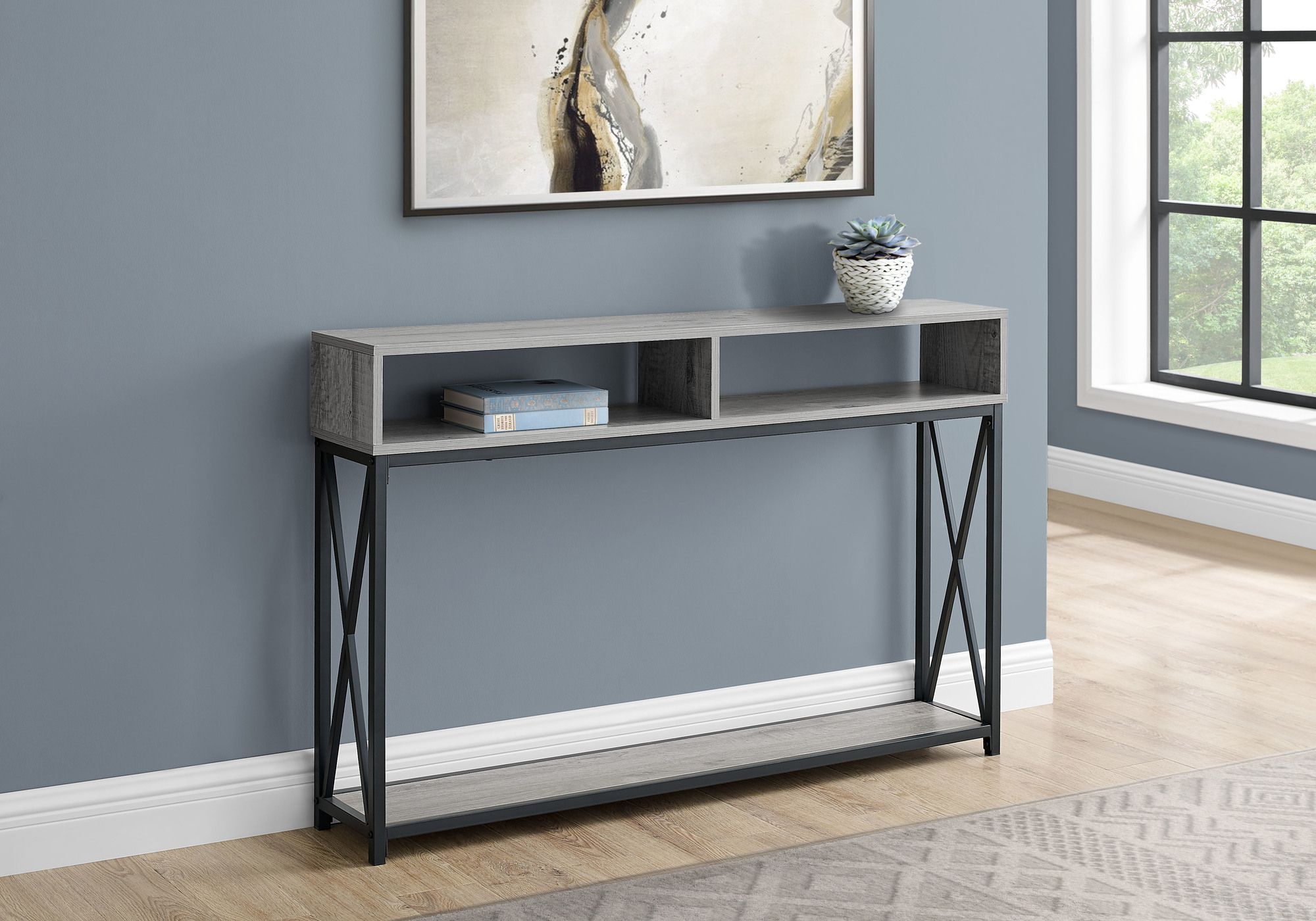 I 3572 – Accent Table – 48"l / Grey / Black Metal Hall Console Throughout Gray Driftwood And Metal Console Tables (View 11 of 20)