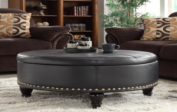 Image Result For Leather Studded Round Coffee Table | Round Storage Regarding Silver And White Leather Round Ottomans (View 17 of 20)
