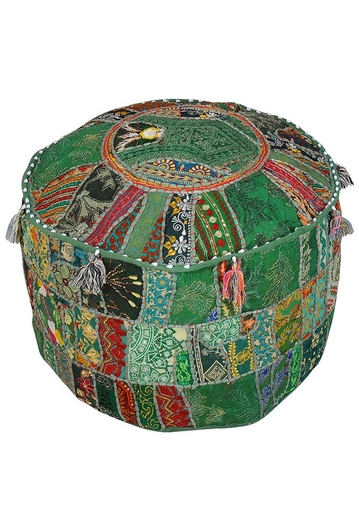 Indian Green Indian Pouf Ottoman Cover – Shri Mandala Pertaining To Green Pouf Ottomans (View 4 of 20)