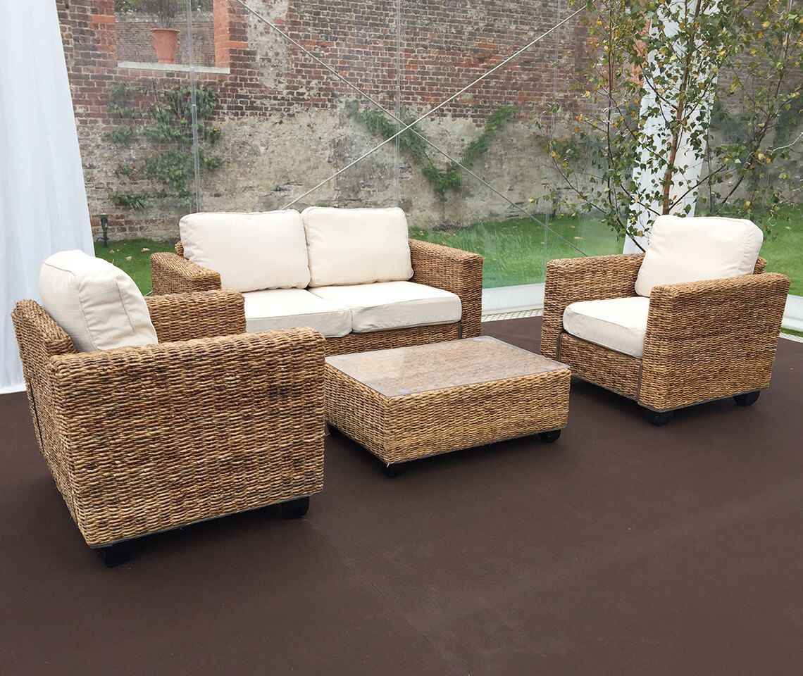 Indoor Natural Rattan Sofa Set – Furniture4events Inside Natural Woven Banana Console Tables (View 16 of 20)