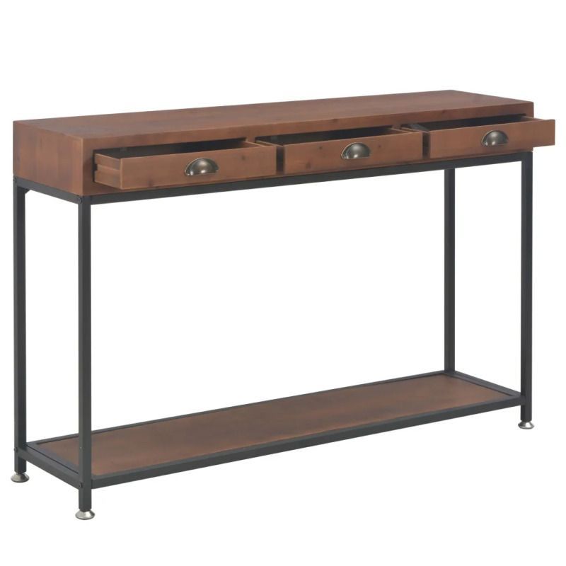 Industrial Console Table With 3 Drawers & Shelf Solid Wood Metal Frame Within Metal And Oak Console Tables (Gallery 20 of 20)