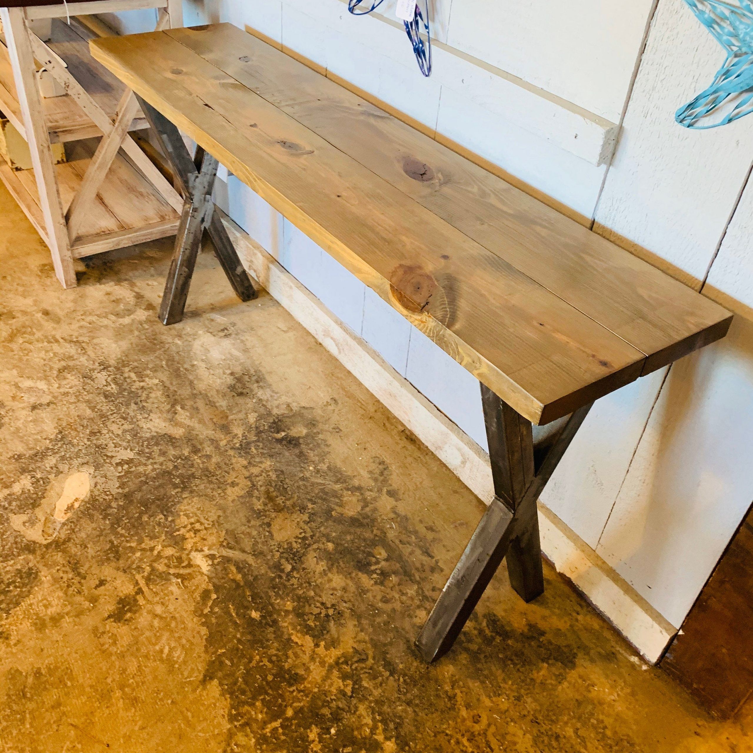 Industrial Farmhouse Entryway Table With Steel Legs And Wooden For Oak Wood And Metal Legs Console Tables (View 2 of 20)