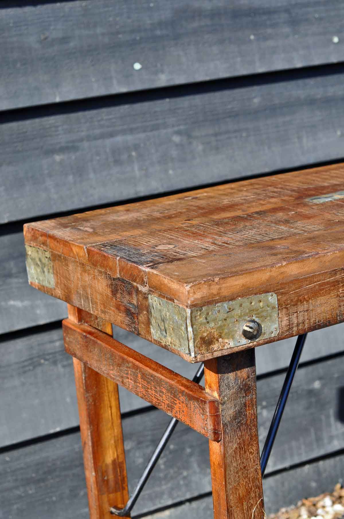 Industrial Rustic Reclaimed Folding Console Table Regarding Rustic Barnside Console Tables (View 5 of 20)