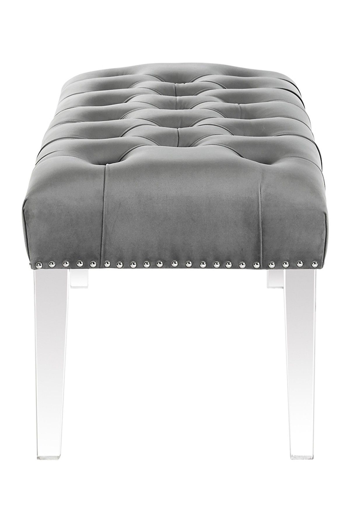 Inspired Home | Grey Marinell Velvet Button Tufted Ottoman Bench With Tufted Gray Velvet Ottomans (View 20 of 20)