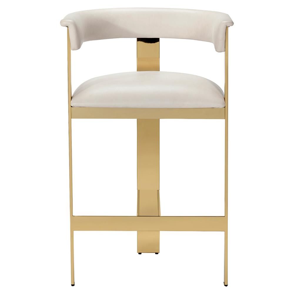 Interlude Darcy Mid Century Cream White Leather Brass Steel Counter Stool With Regard To White Antique Brass Stools (View 17 of 20)