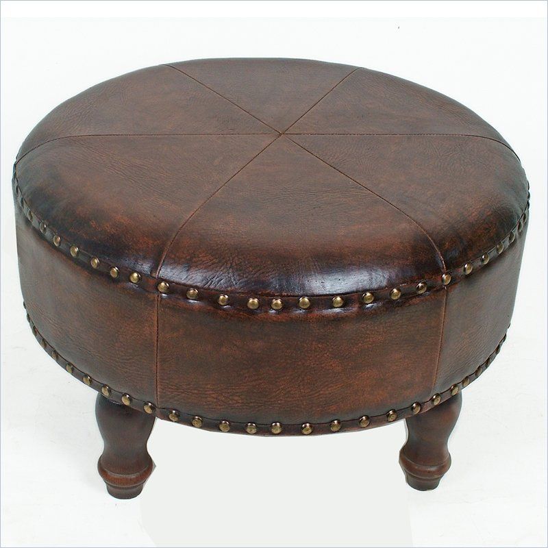 International Caravan Carmel Faux Leather Ottoman Stool In Brown | Faux Intended For Round Beige Faux Leather Ottomans With Pull Tab (View 11 of 20)