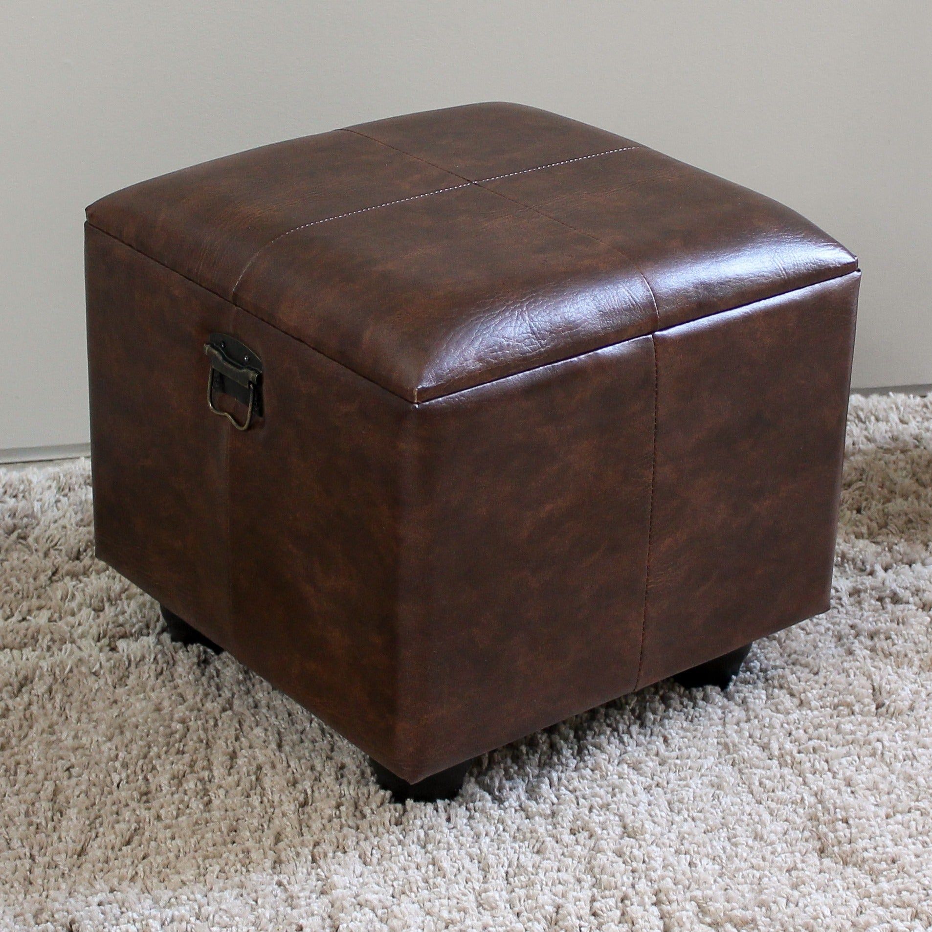International Caravan Carmel Square Storage Ottoman | Ebay Inside Round Beige Faux Leather Ottomans With Pull Tab (View 6 of 20)