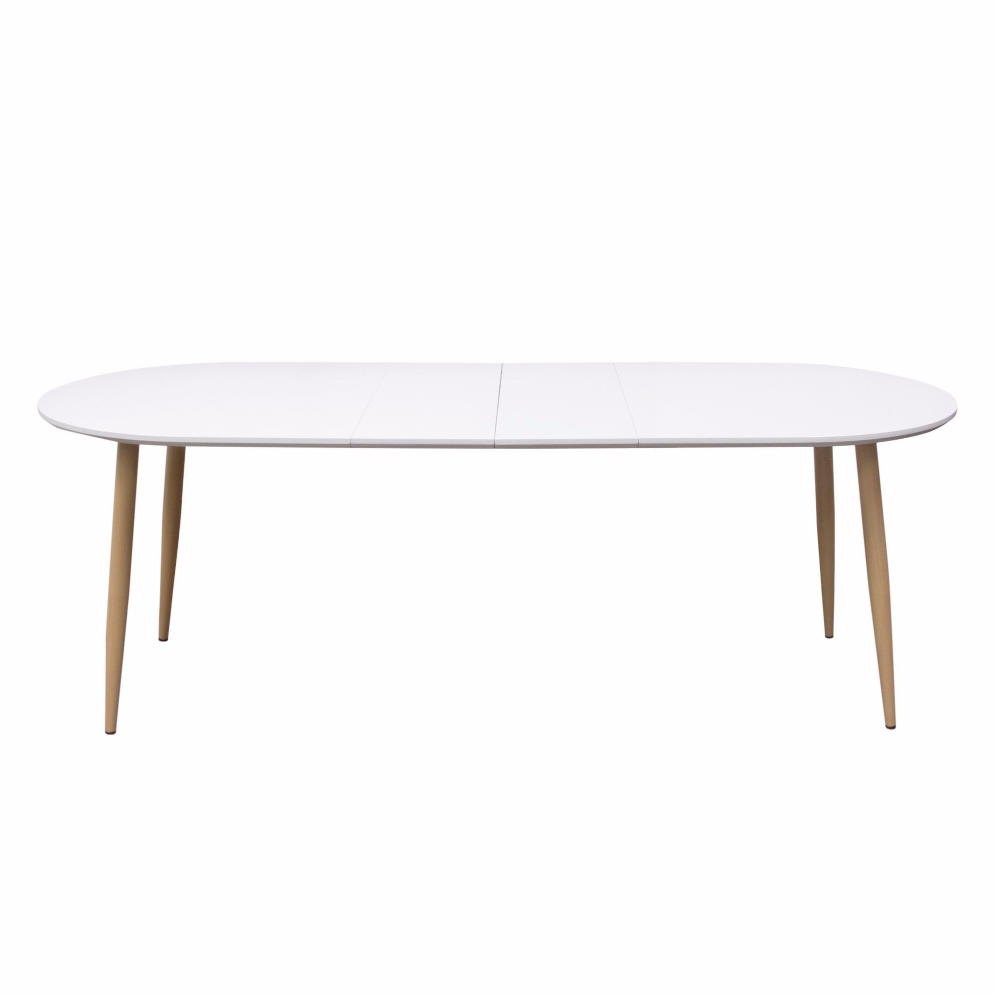 Ion Oval Extension Dining Table With White Top & Metal Legs In Wood Within White Grained Wood Hexagonal Console Tables (View 11 of 20)