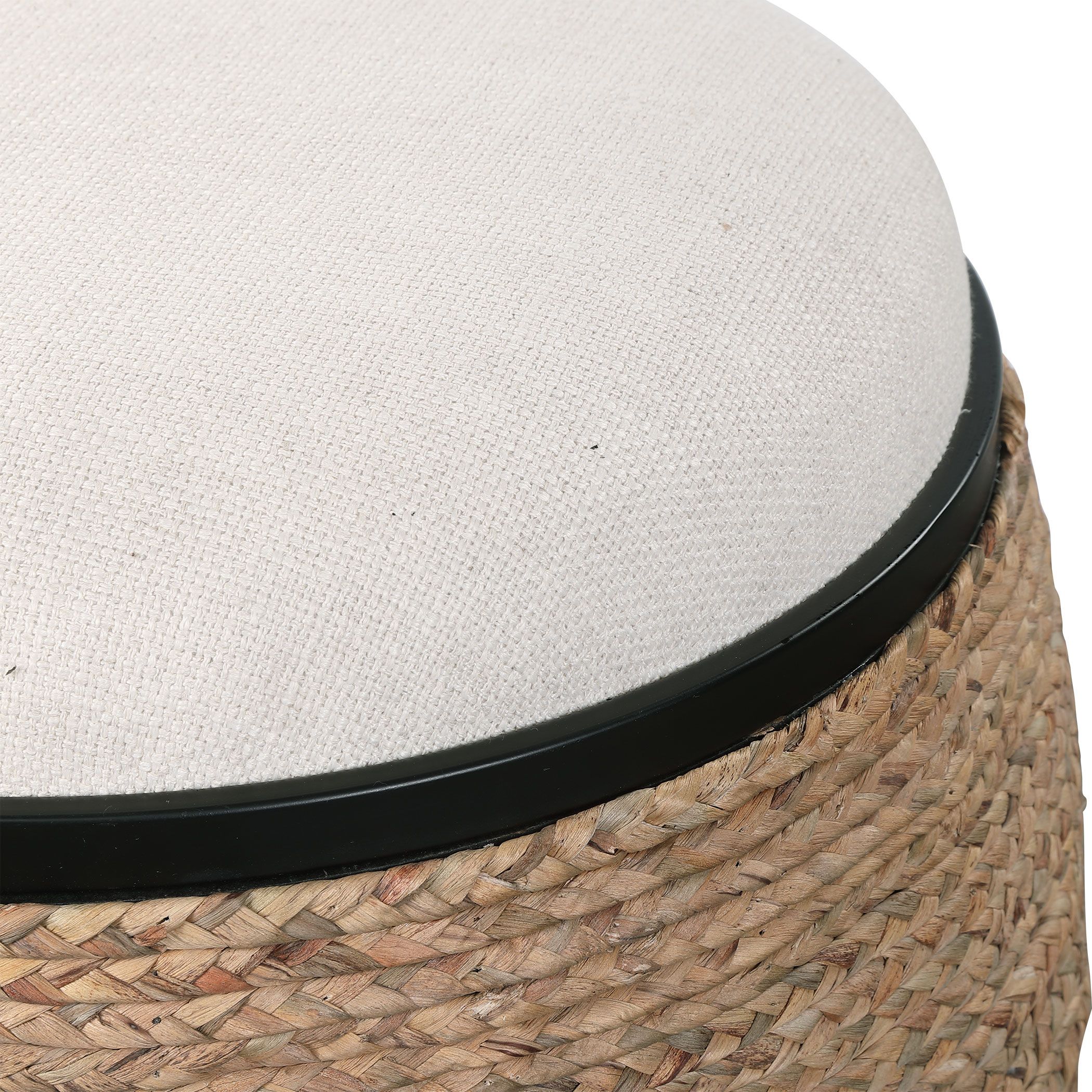 Island Straw Accent Stool | Painted Fox Home Regarding Natural Beige And White Short Cylinder Pouf Ottomans (View 15 of 20)