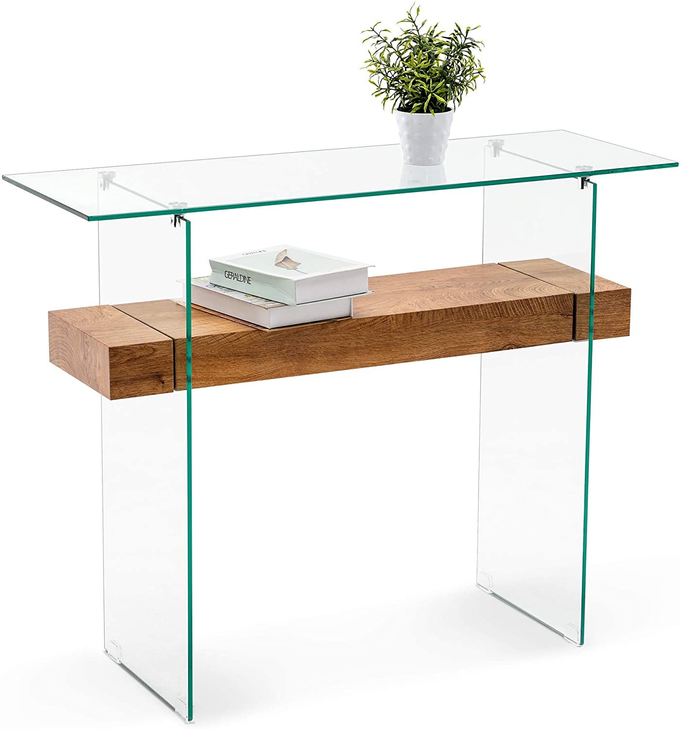 Ivinta Narrow Glass Console Table With Storage Modern Sofa Table Pertaining To Acrylic Modern Console Tables (View 19 of 20)