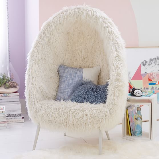 Ivory Furlicious Faux Fur Cave Chair | Lounge Chair | Pottery Barn Teen In White Faux Fur Round Accent Stools With Storage (View 1 of 20)