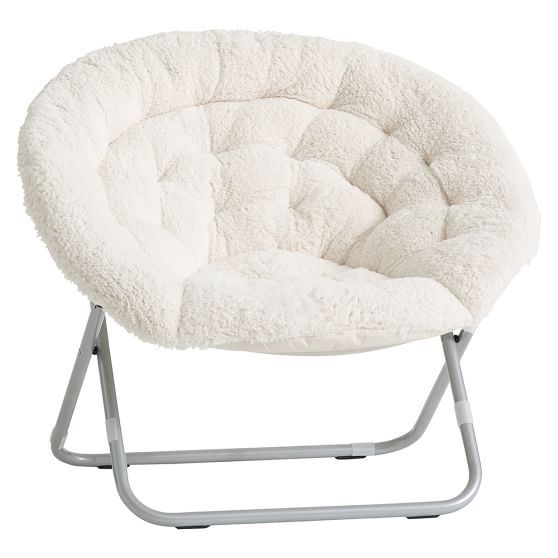 Ivory Sherpa Faux Fur Hang A Round Chair | Pbteen Throughout White Faux Fur Round Accent Stools With Storage (View 3 of 20)