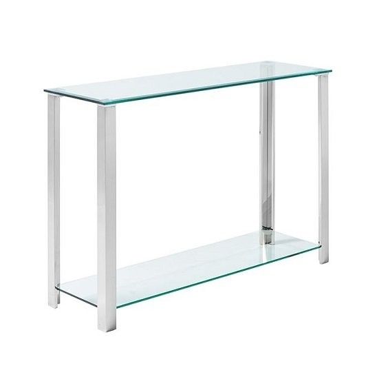 Ivy Clear Glass Console Table In Silver Stainless Steel Legs | Elegant Regarding Clear Glass Top Console Tables (View 7 of 20)