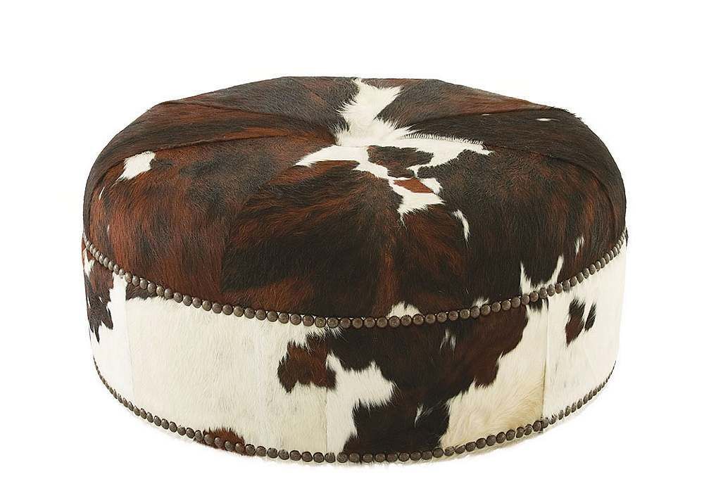Jackson Cocktail Ottoman, Brown Hide | Cowhide Ottoman, Cocktail Inside Warm Brown Cowhide Pouf Ottomans (View 2 of 20)