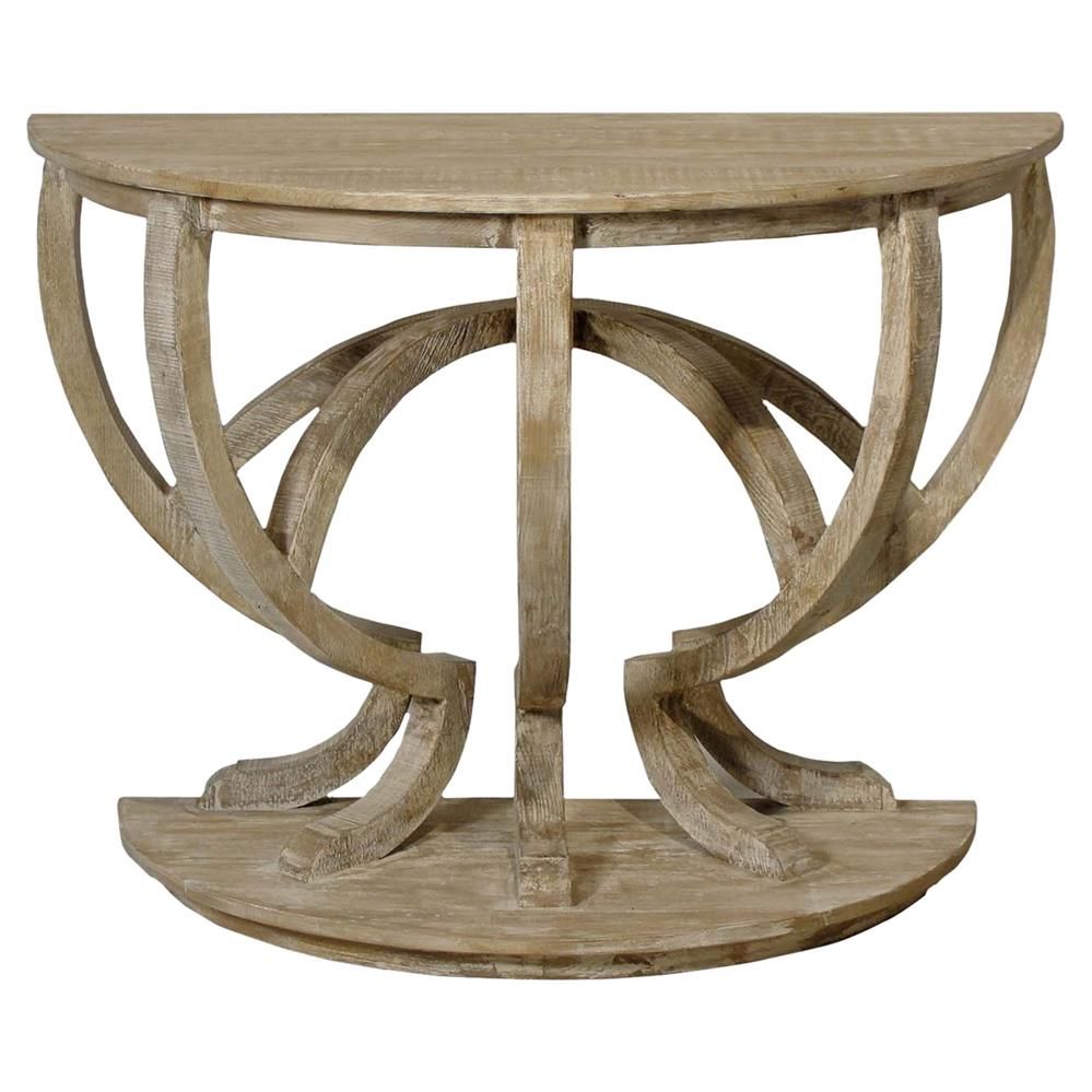 Jacquelyn Rustic Lodge Grey Washed Reclaimed Wood Curved Console Table Within Gray Wash Console Tables (View 19 of 20)