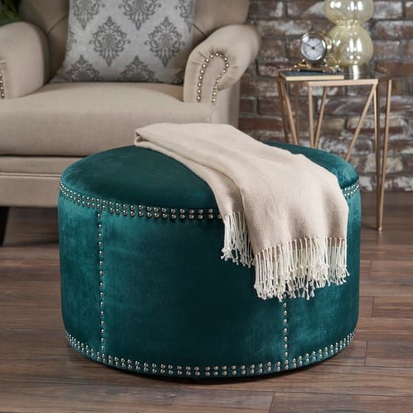 Jaewon Studded Velvet Round Ottoman Stoolchristopher Knight Home With Regard To Royal Blue Round Accent Stools With Fringe Trim (Gallery 20 of 20)