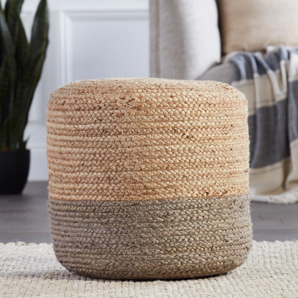 Jaipur Saba Oliana Jute Tall Pouf – Paynes Gray | Pouf Ottoman, Round With Regard To Taupe And Beige Ombre Cylinder Tall Pouf Ottomans (View 6 of 20)