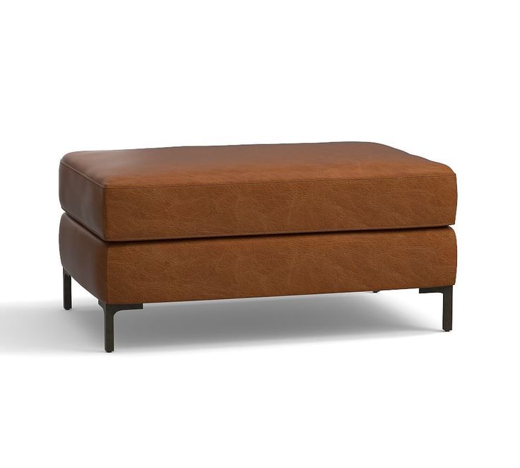 Jake Leather Ottoman, Down Blend Wrapped Cushions, Nubuck Black In Caramel Leather And Bronze Steel Tufted Square Ottomans (View 8 of 20)
