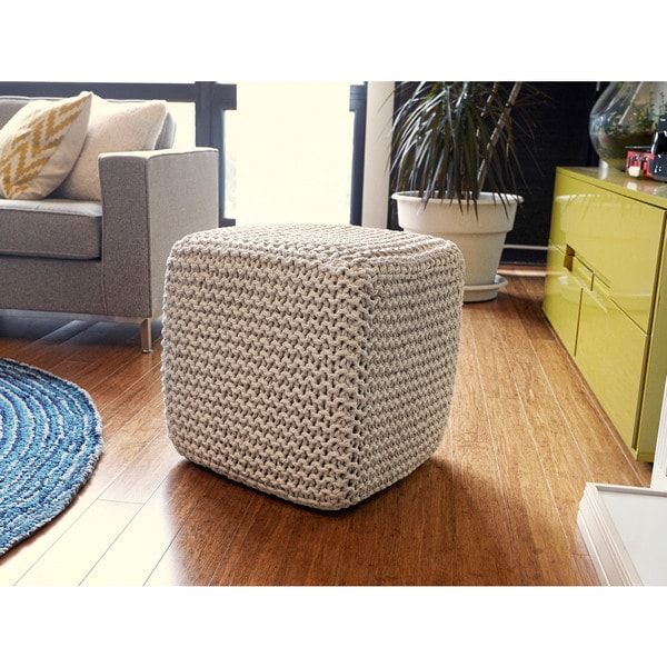 Jani Beige Jute Pouf Square Cube Ottoman – Free Shipping Today With Beige Cotton Pouf Ottomans (View 3 of 20)