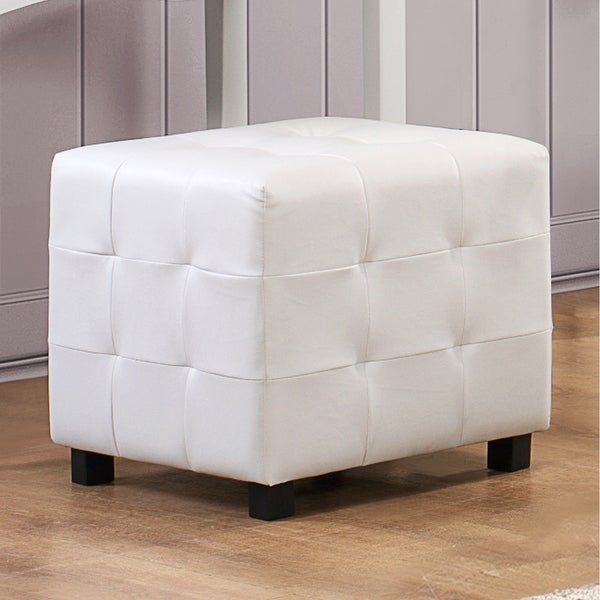 Jasmina White Faux Leather Tufted Modern Square Ottoman – Free Shipping Pertaining To White Leather Ottomans (View 10 of 20)