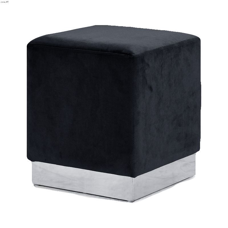 Jax Black Velvet Upholstered Ottoman/stool – Chrome Base Within Black And Natural Cotton Pouf Ottomans (View 13 of 20)