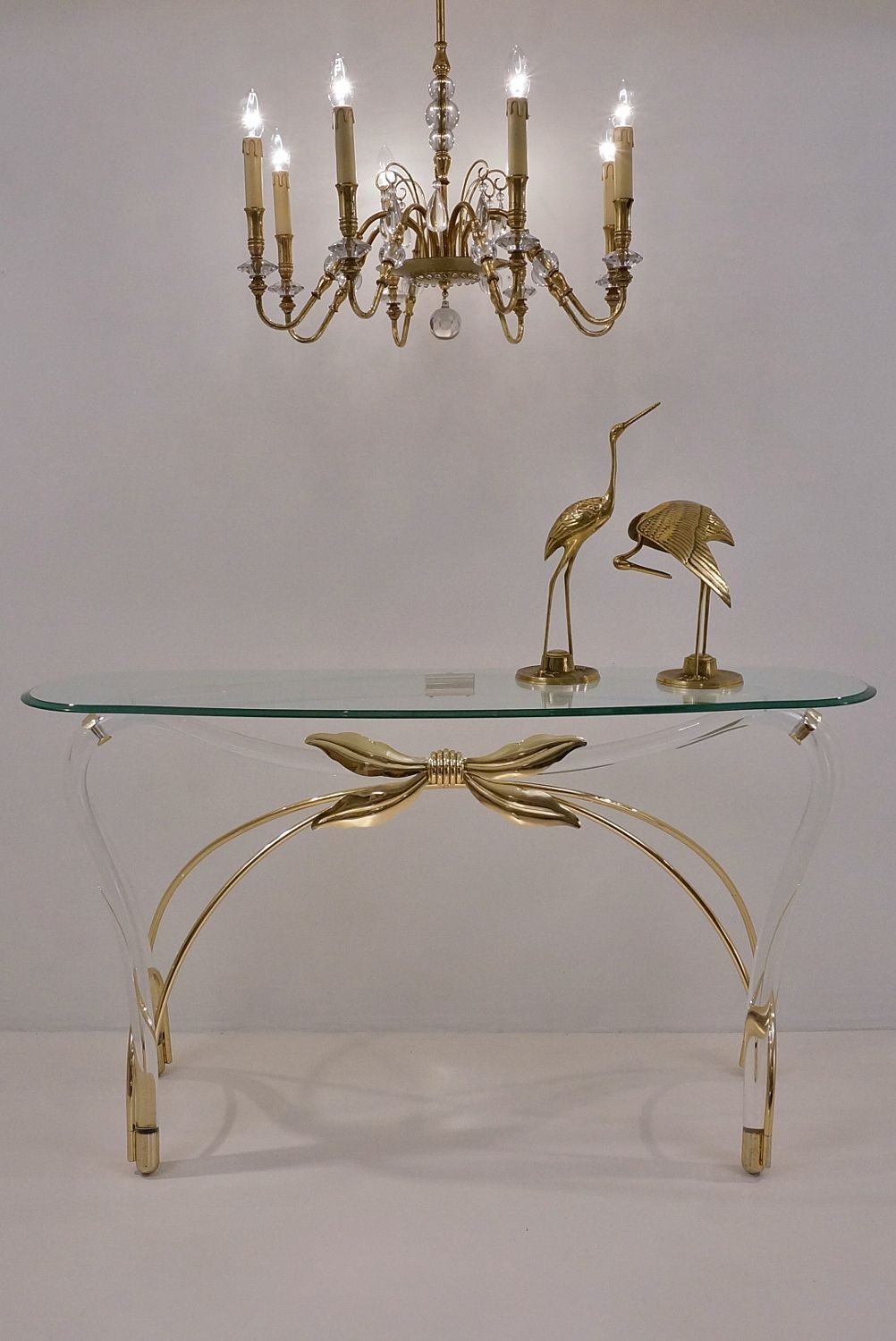 Jeff Messerschmidt Console Table, Lucite, Gold Plate & Glass, 1970`s Ca Regarding Antique Gold And Glass Console Tables (View 7 of 20)
