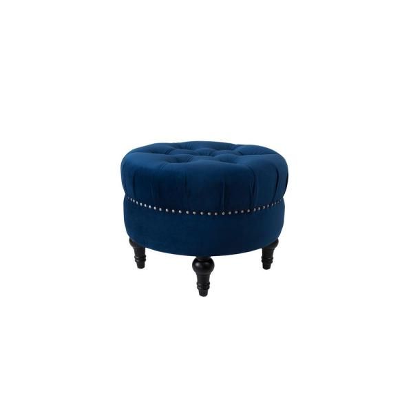 Jennifer Taylor Dawn Navy Blue Tufted Round Ottoman, 84190 859 – The Intended For Pouf Textured Blue Round Pouf Ottomans (View 4 of 20)