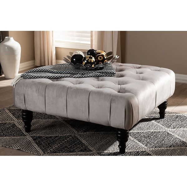 Jeremiah Transitional Grey Velvet Fabric Tufted Cocktail Ottoman – On With Honeycomb Silver Velvet Fabric Ottomans (View 13 of 20)
