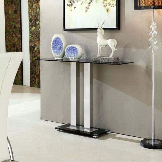 Jet Modern Console Table Rectangular In Black Glass 27425 Regarding Geometric Glass Modern Console Tables (View 11 of 20)