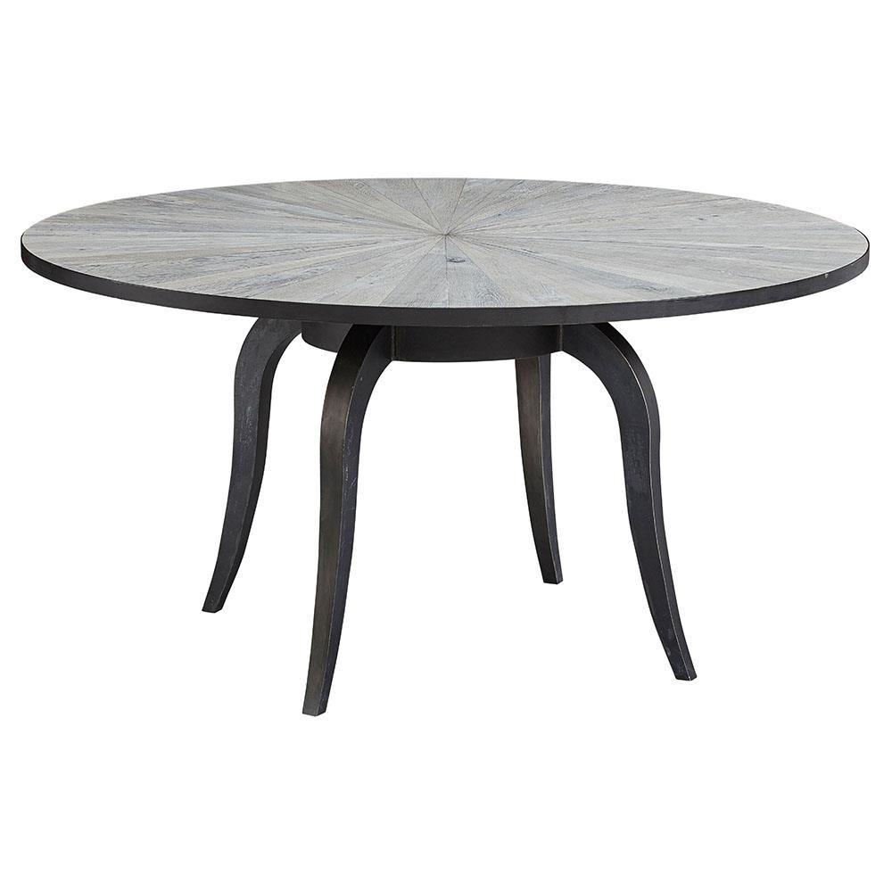 Jim Modern Classic Grey Oak Wood Top Black Iron Round Dining Table – 60"w With Modern Oak And Iron Round Ottomans (View 13 of 20)