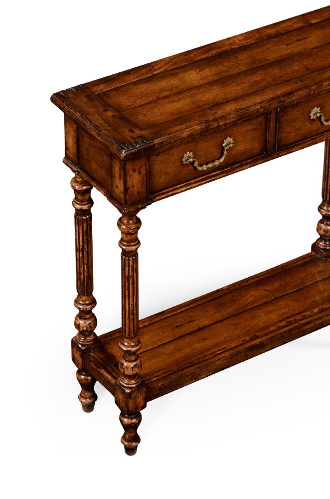 Jonathan Charles Fine Furniture – Country Farmhouse Narrow Walnut Small With Barnside Round Console Tables (View 1 of 20)