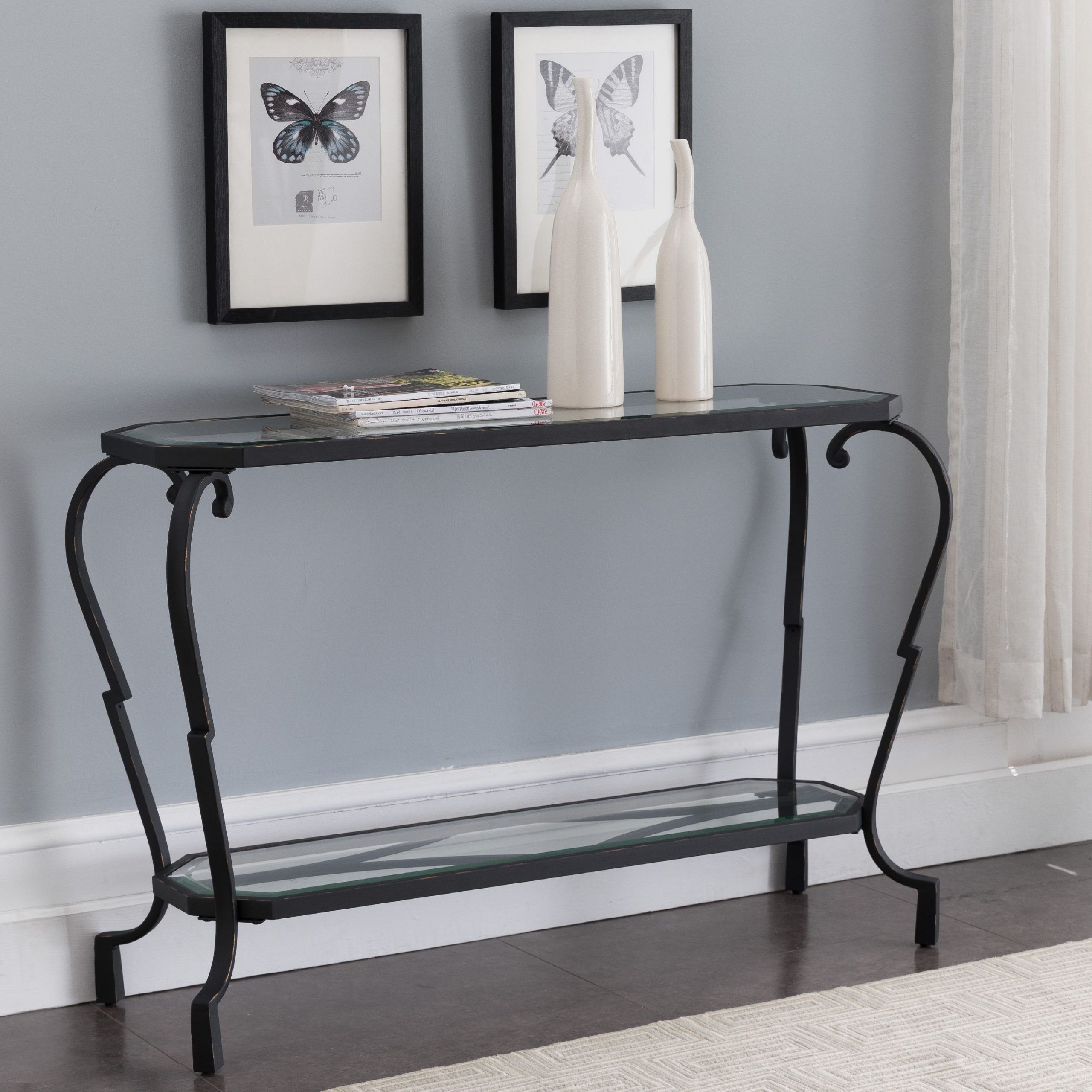 Jordan Modern Entryway Console Table, Textured Black & Brushed Copper Inside Metal Console Tables (View 5 of 20)