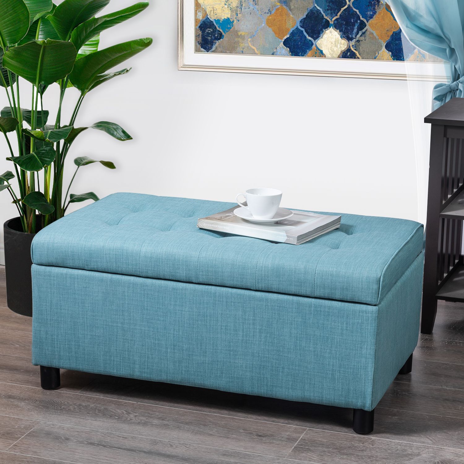 Joveco Classic Tufted Fabric Rectangular Ottoman Bench With Large Throughout Fabric Storage Ottomans (View 2 of 20)