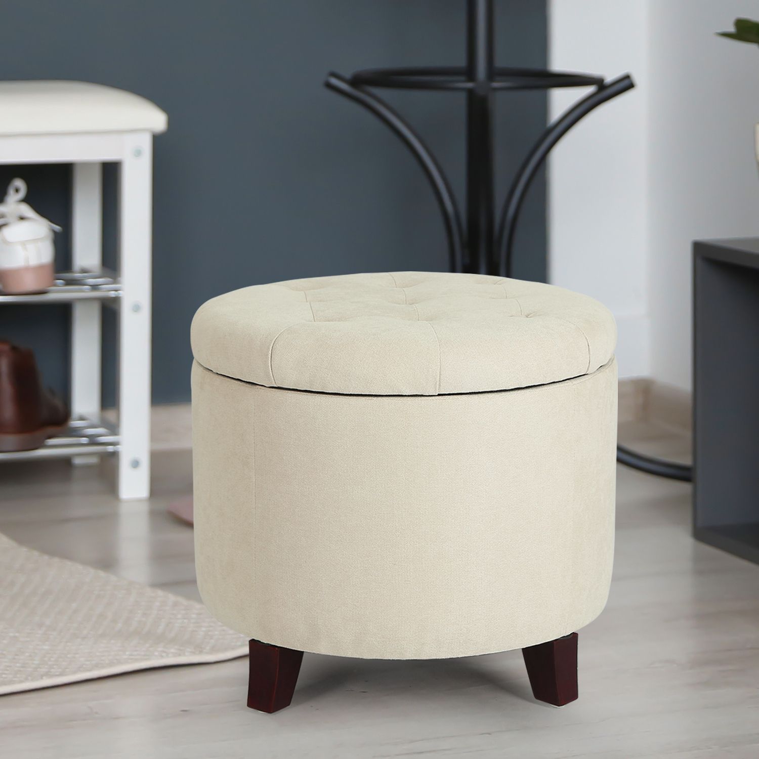 Joveco Fabric Cushion Round Button Tufted Lift Top Storage Ottoman Intended For Fabric Tufted Storage Ottomans (View 12 of 20)