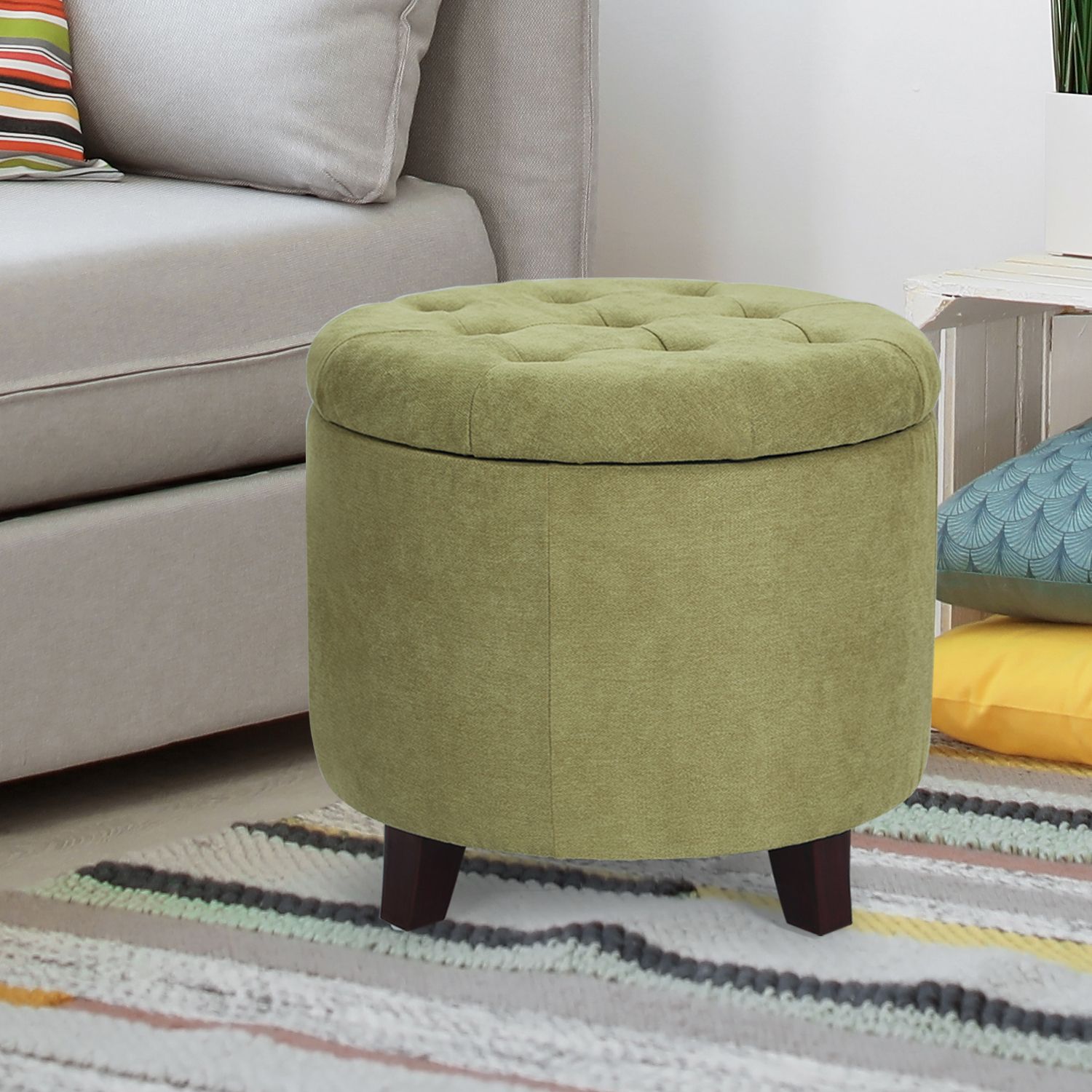 Joveco Fabric Cushion Round Button Tufted Lift Top Storage Ottoman Pertaining To Light Gray Fabric Tufted Round Storage Ottomans (View 2 of 20)