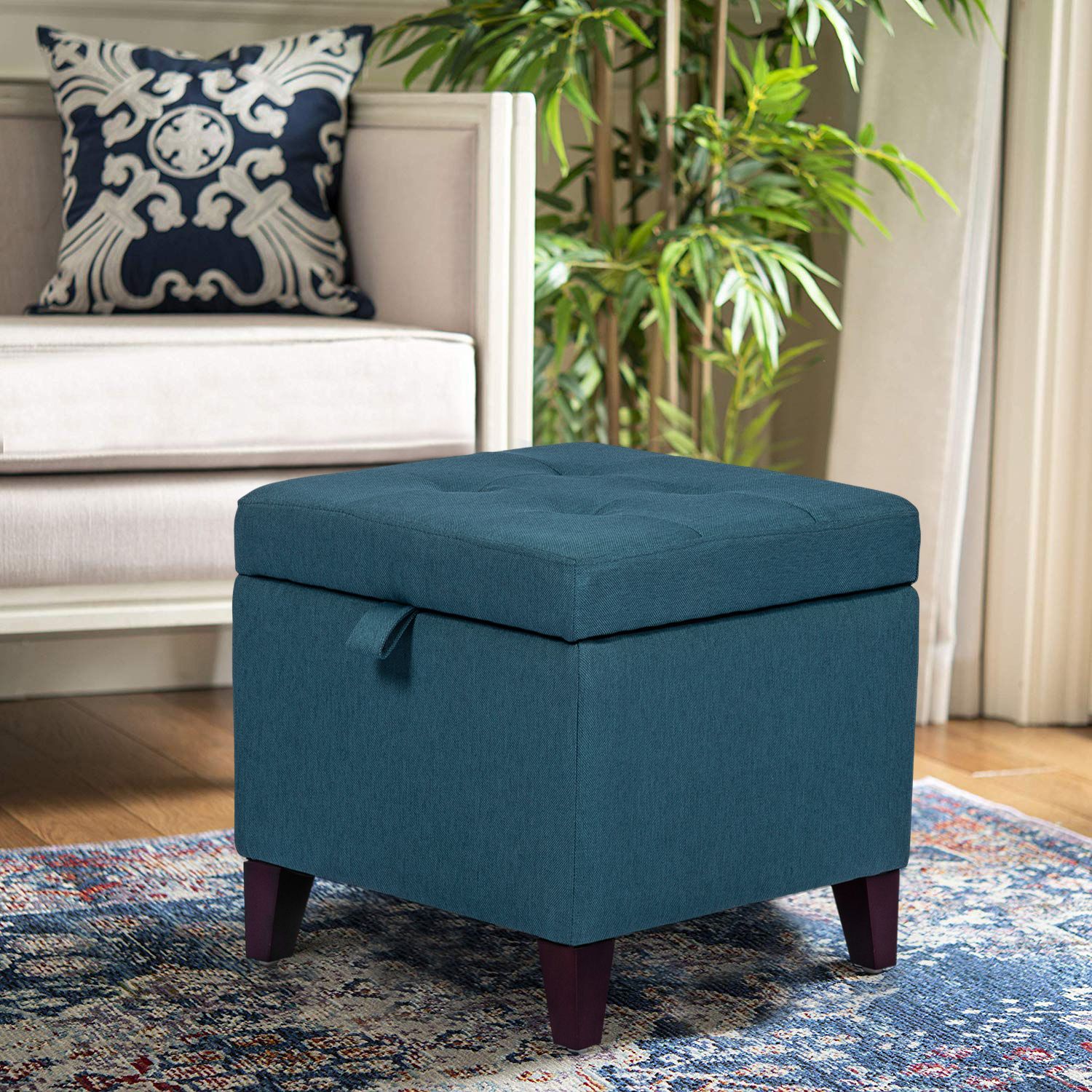 Joveco Fabric Storage Ottoman Button Tufted Footrest With Hinged Lid Inside Lavender Fabric Storage Ottomans (View 7 of 20)