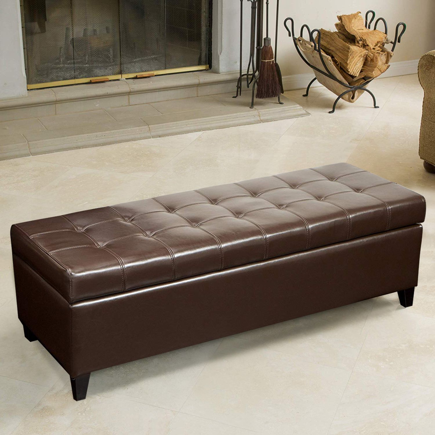Joveco Leather Accents Rectangular Tufted Storage Ottoman Footstool Within Espresso Leather And Tan Canvas Pouf Ottomans (View 3 of 20)