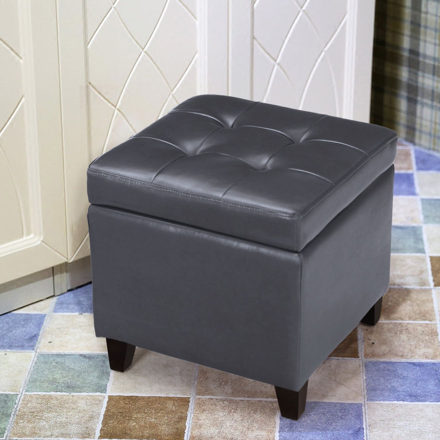 Joveco Leather Square Tufted Cubic Cube Storage Ottoman Footstool,dim With Regard To Twill Square Cube Ottomans (View 1 of 20)
