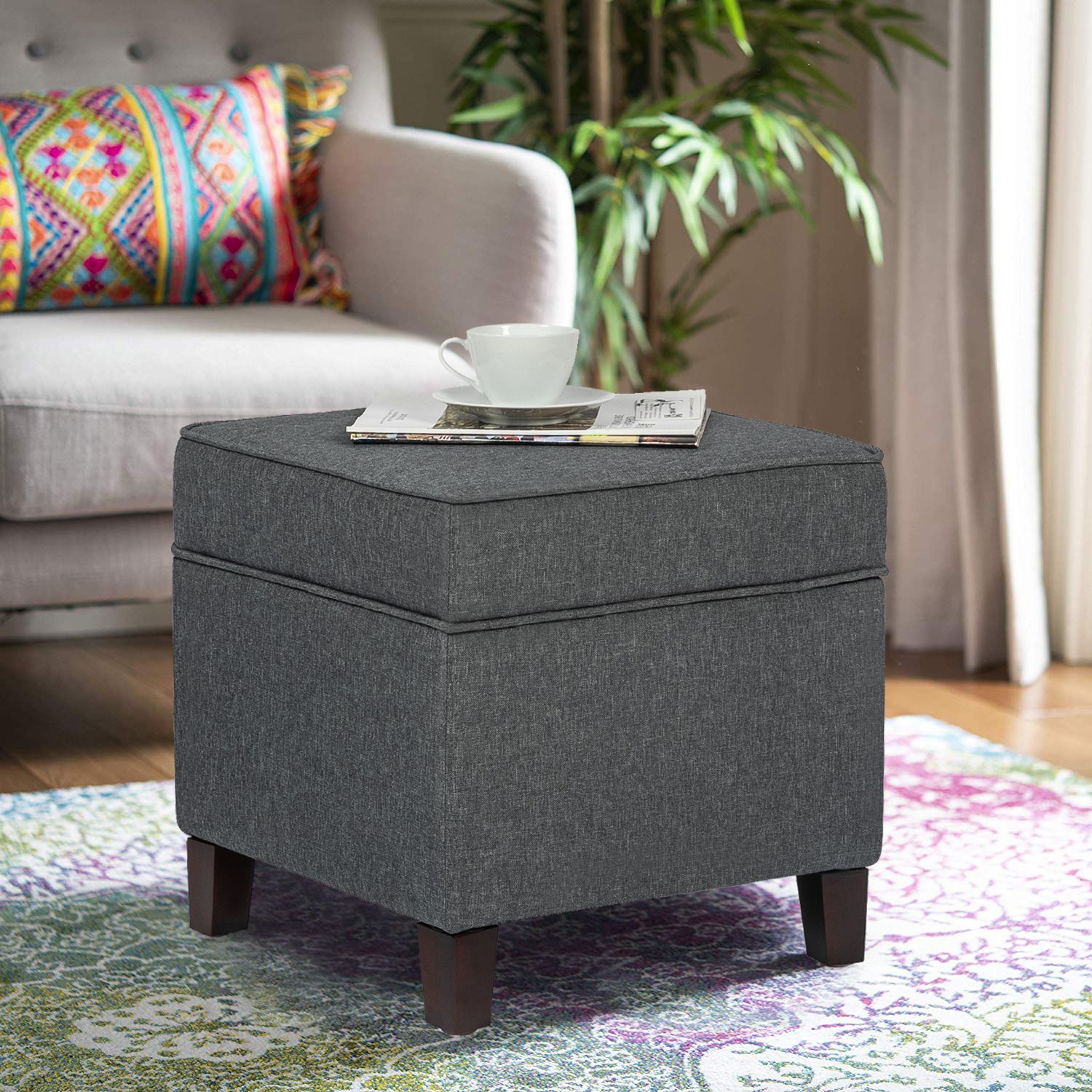 Joveco Modern Design Fabric Square Storage Ottoman With Hinge Hidden Inside Gray Fabric Oval Ottomans (View 2 of 20)