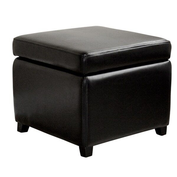 Julian Black Leather Small Storage Cube Ottoman – On Sale – Overstock Within Black Leather Ottomans (View 8 of 20)