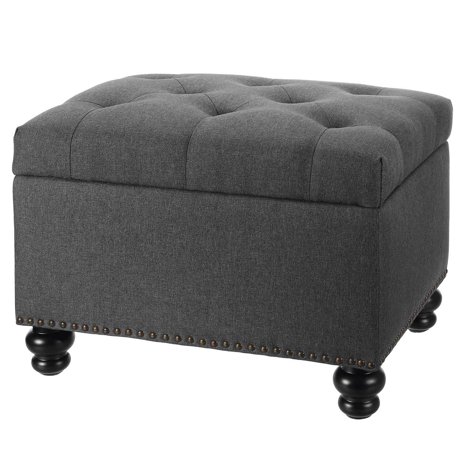 Justroomy Breathable Fabric Rectangular Storage Ottoman, Button Tufted For Gray Velvet Ottomans With Ample Storage (View 5 of 20)
