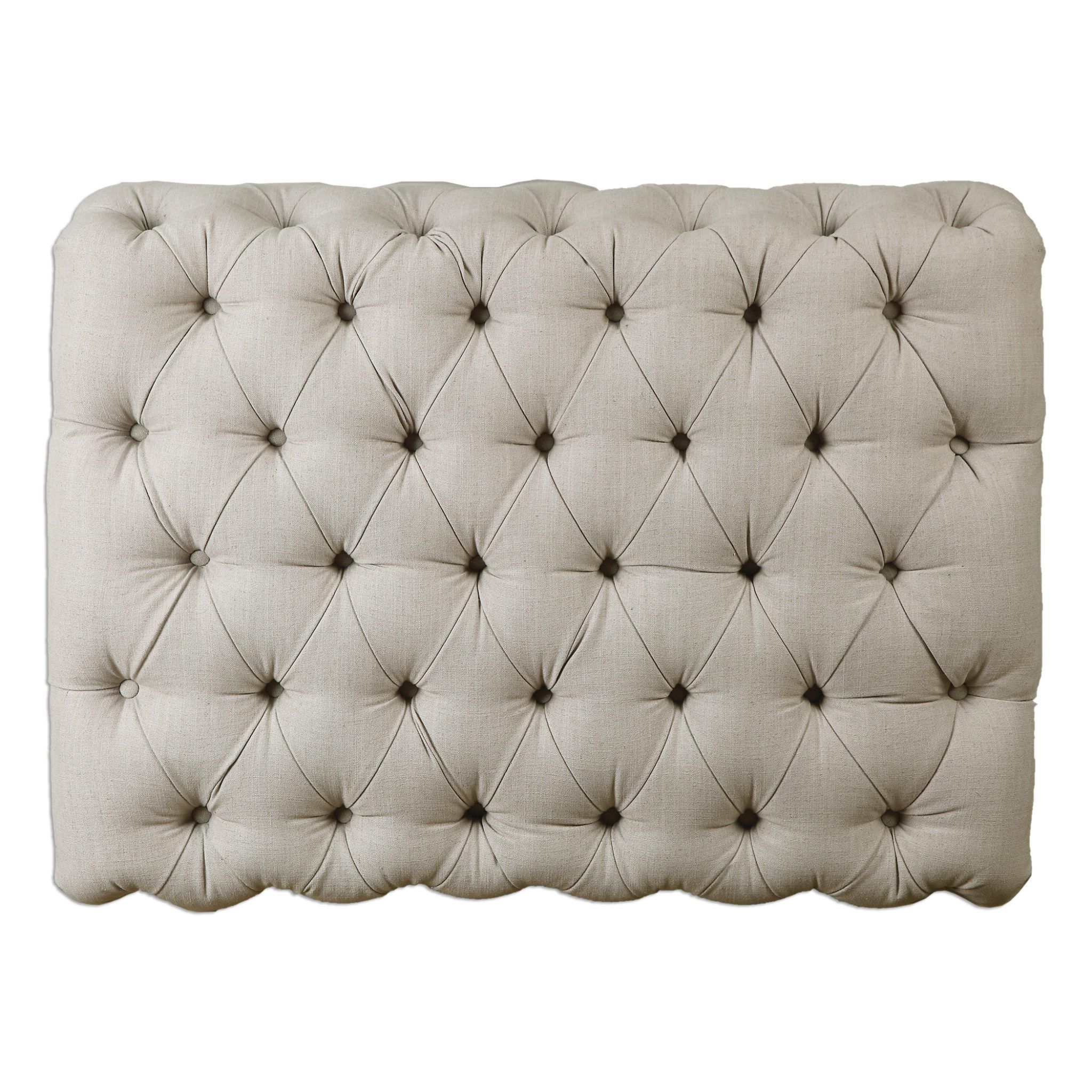 Kaniel Tufted Antique White Ottoman | Painted Fox Home With Regard To Gray And Beige Trellis Cylinder Pouf Ottomans (View 1 of 20)