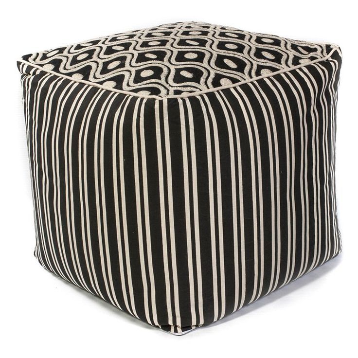 Kas Rugs Black And White Groove Pouf | Www (View 10 of 20)