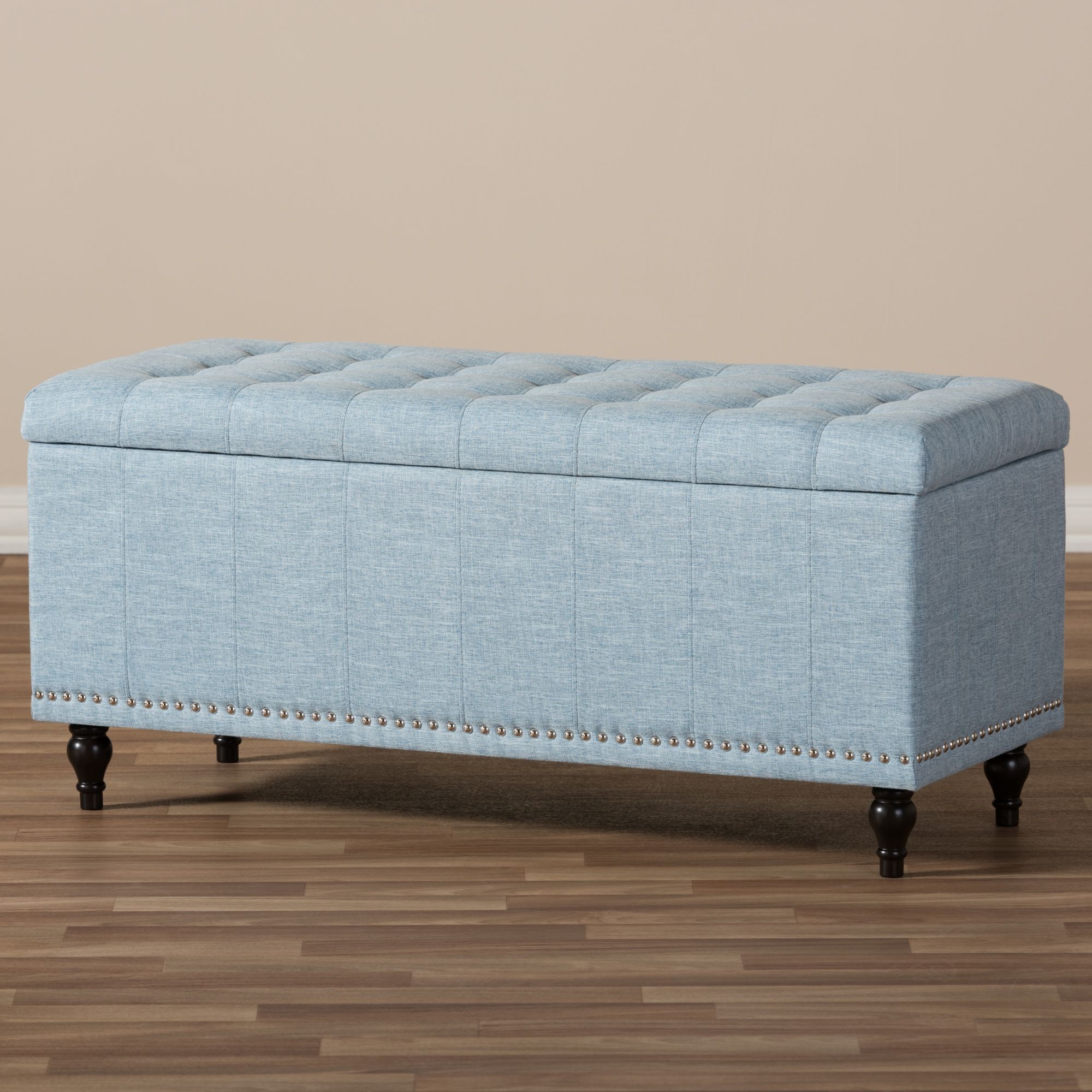 Kaylee Contemporary Button Tufted Fabric Nailhead Trim 42" Storage Throughout Charcoal Fabric Tufted Storage Ottomans (View 1 of 20)