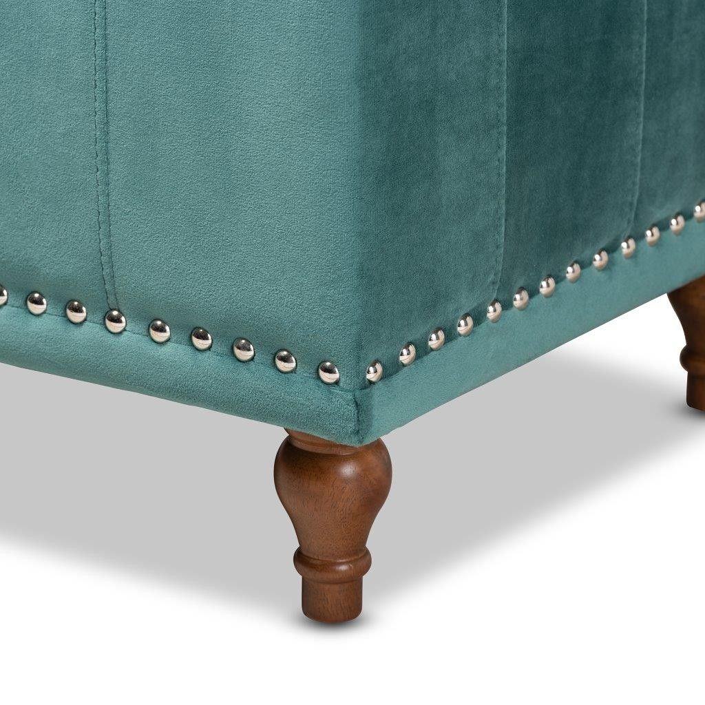 Kaylee Modern And Contemporary Teal Blue Velvet Fabric Upholstered Within Dark Blue Fabric Banded Ottomans (Gallery 20 of 20)