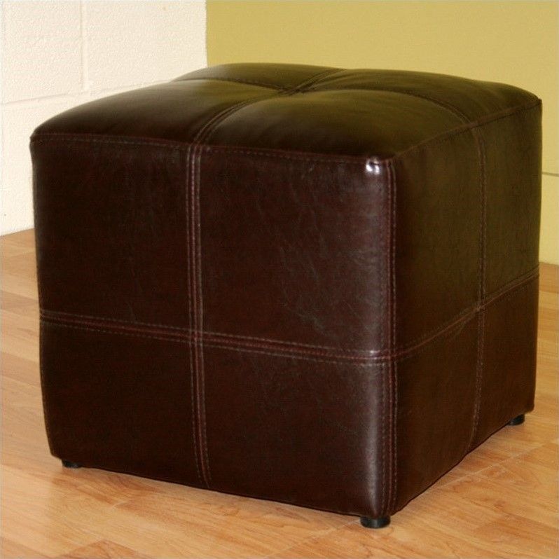 Kingfisher Lane Leather Cube Ottoman In Dark Brown – Walmart Within Small White Hide Leather Ottomans (View 8 of 20)
