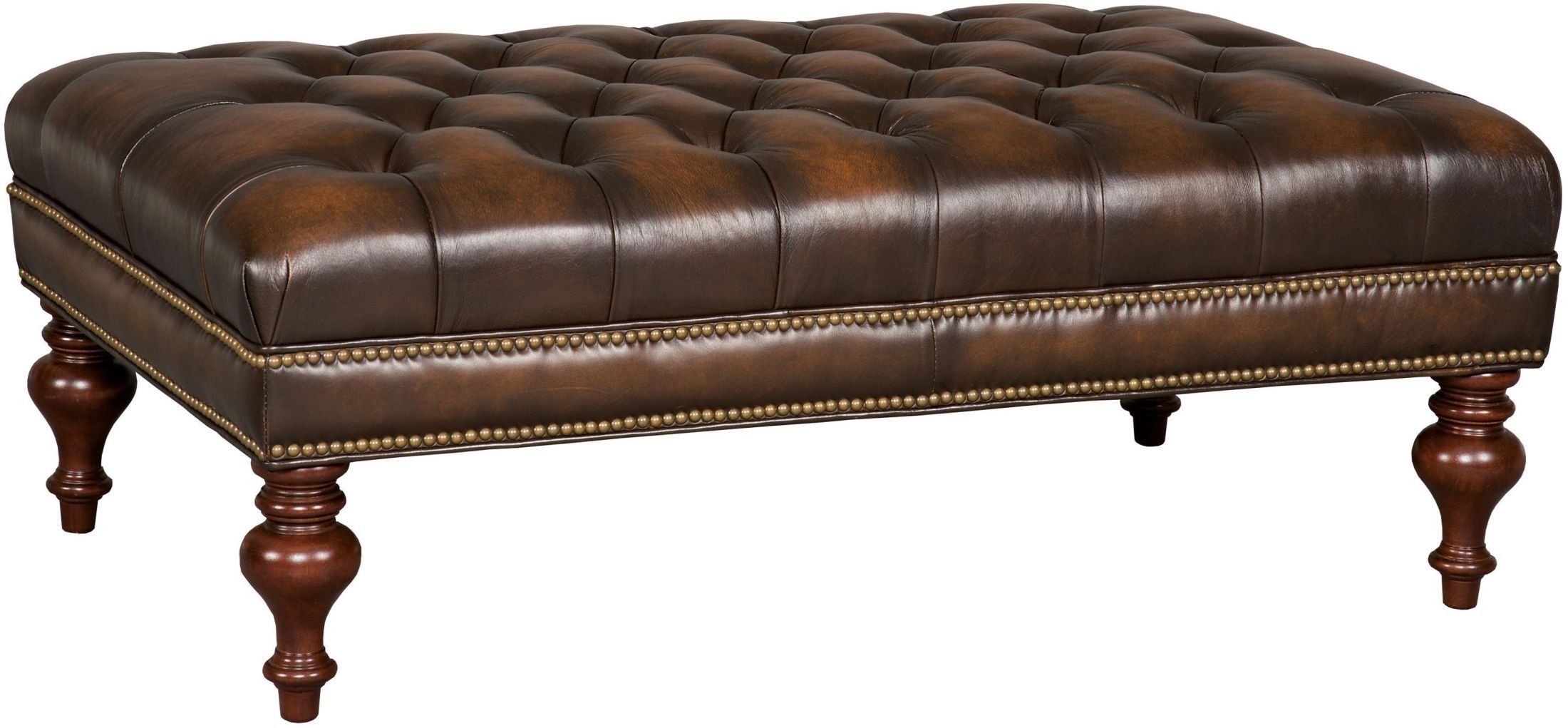 Kingley Brown Tufted Cocktail Leather Ottoman From Hooker | Coleman Intended For Tufted Fabric Cocktail Ottomans (View 14 of 20)