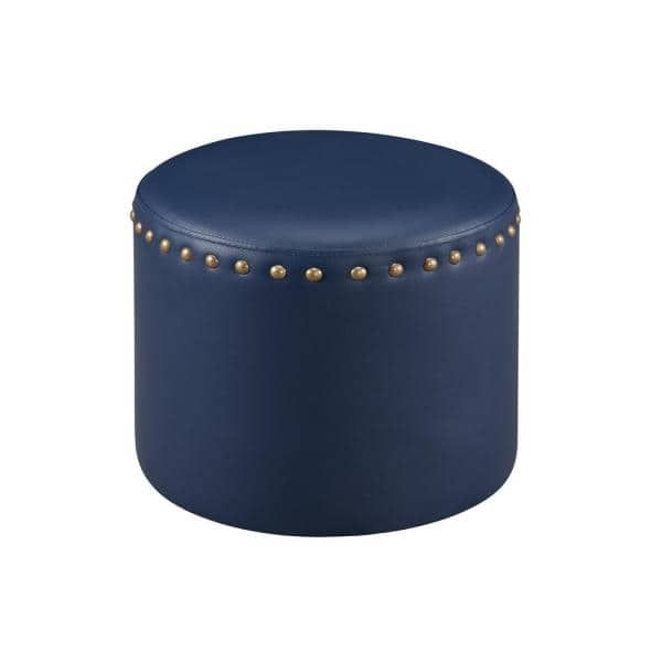 Kings Brand Furniture Blue Nailhead Trim Faux Leather Round Ottoman Ub With Regard To Round Blue Faux Leather Ottomans With Pull Tab (View 12 of 20)