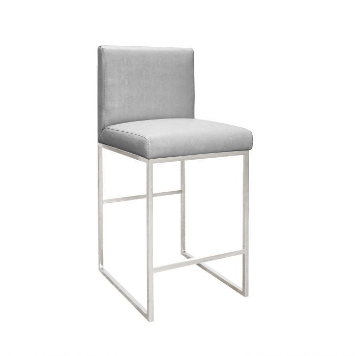 Kingston Nickel & Grey Faux Shagreen Counter Stool | Shop Now With Gray Nickel Stools (View 11 of 20)