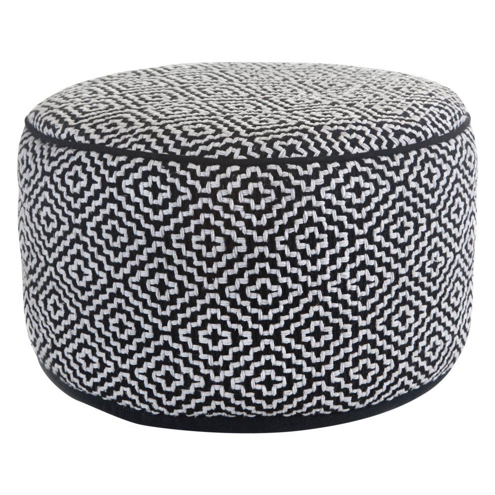 Klear Vu Maison Black And White Wool Round Ottoman Pouf | Pouf Ottoman With White Large Round Ottomans (View 9 of 20)